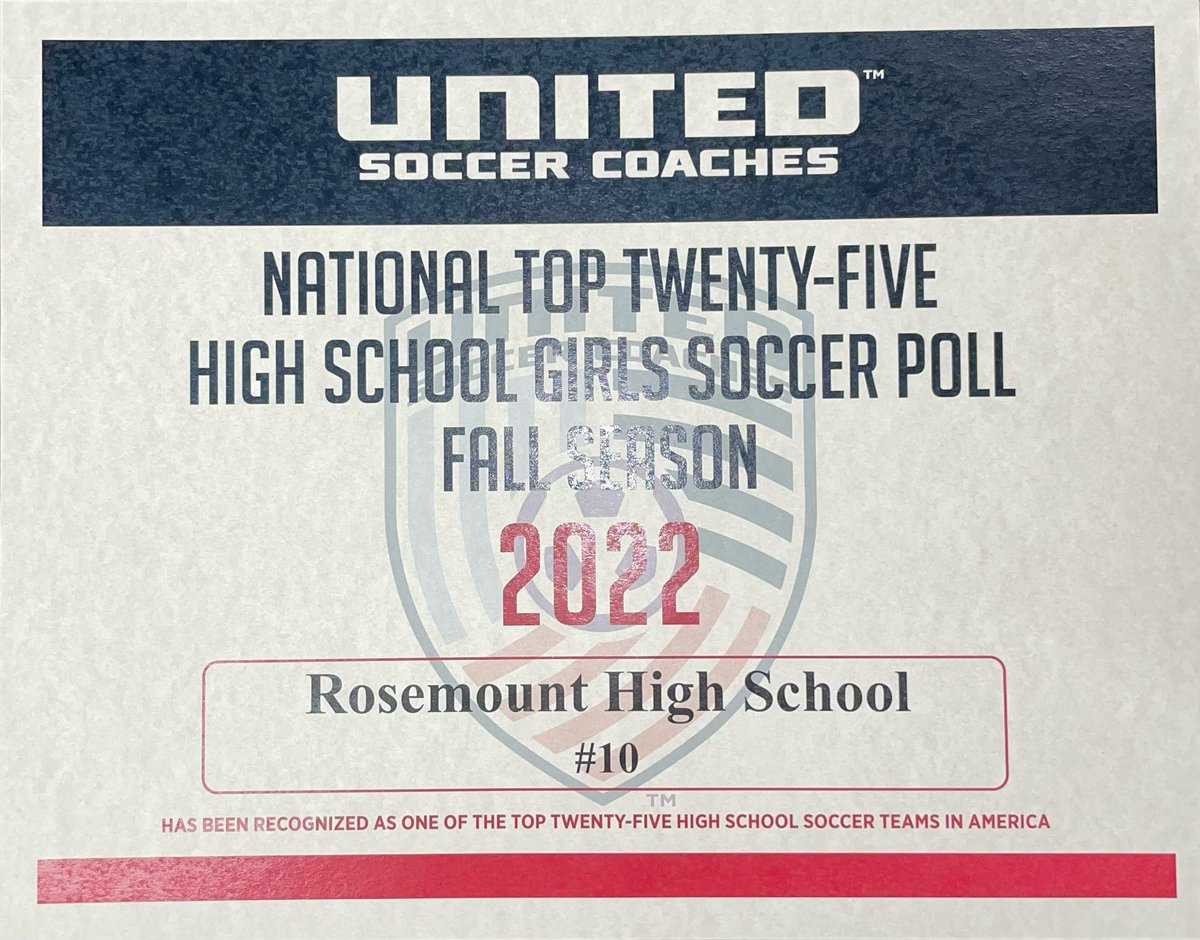 rhsirishsoccer's tweet photo. The accolades continue to come… The United Soccer Coaches Association ranked Rosemount High School Girls Soccer #10 nationally for the 2022 Fall season national ranking! @RosemountHS @mngirlssoccer 

https://t.co/jdktQD453t https://t.co/OiNFelud8Q