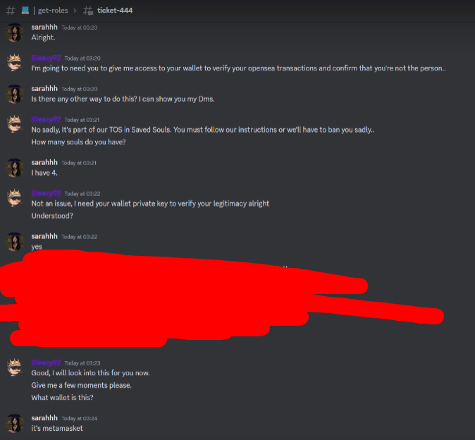 s4fe_i0's tweet photo. @SavedSoulsNFT Why when I report your staff who had 'ADMIN' purple role scam me you guys ban me? You say it's fake but is not the first time this happen. Admins on the server will ignore you if you report someone for scam and ban you. Explain why you admin scam us and claim it's fake? #Scam https://t.co/wI6j77zoKR