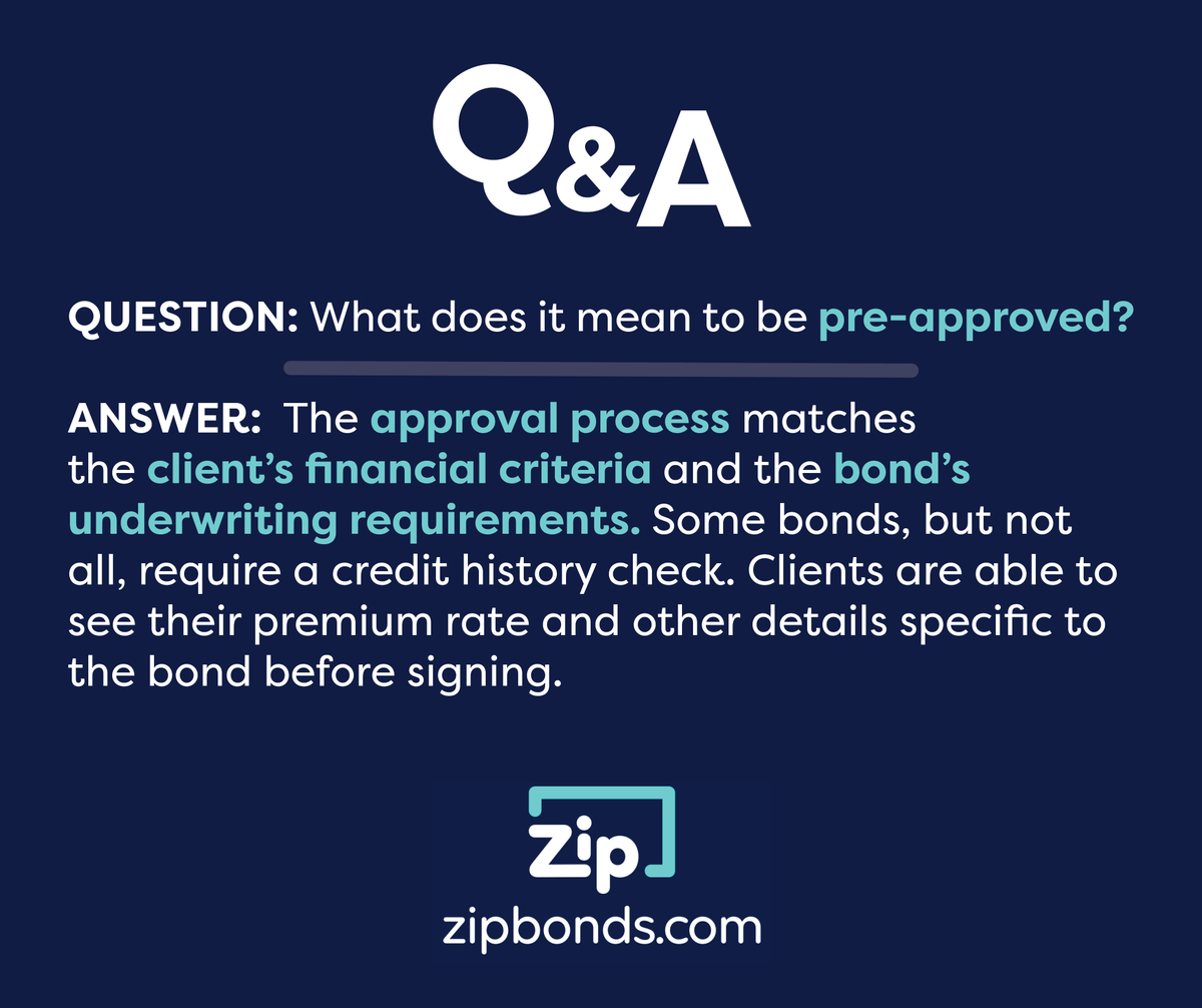 ZipBonds's tweet photo. Pre-approval allows you to make informed decisions. 📑 @ZipBonds agents are ready to take you step-by-step through the bonding process. Contact us at (888) 435-4191 or support@zipbonds.com.
#preapproved #zipbonds #getzipdone https://t.co/XMgmN7JLww