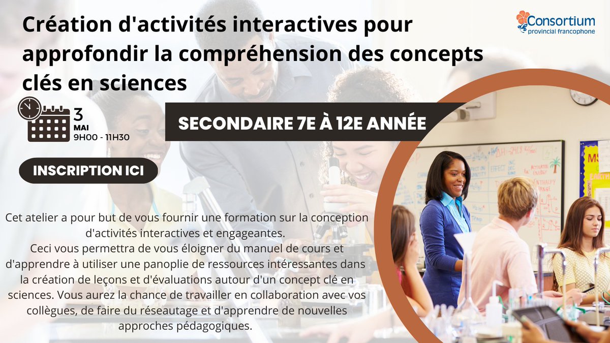 CPFPP's tweet image. 📢À ne pas manquer!
Session sur la conception d'activités interactives et engageantes en #science au #secondaire
Inscription ici➡️bit.ly/3KAOo2N
@CSCNInfo @CSFrancoSud @CSNO @FCSFA3 @CsceI