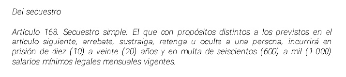RaeMetiche's tweet photo. @MAndreaNieto El Código Penal, en su art��culo 168, define "secuestro"; en este se usa "retener" como uno los verbos rectores. No es inválido usar tal término en este caso. Además, dicen "(...) han sido liberados"; se entiende que reconocen una afectación a la libertad. https://t.co/FNtK9APUi6