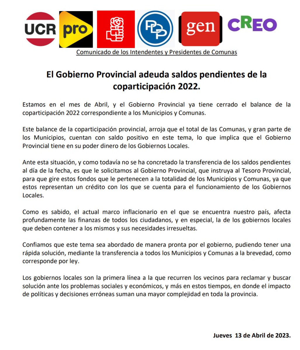 fororadicalSF's tweet photo. Coparticipación 2022, saldos a favor de Municipios y Comunas. Confiamos que este tema sea abordado de manera pronta por el gobierno, pudiendo tener una rápida solución, mediante la transferencia a todos los Municipios y Comunas a la brevedad, https://t.co/iioaxftIi6
