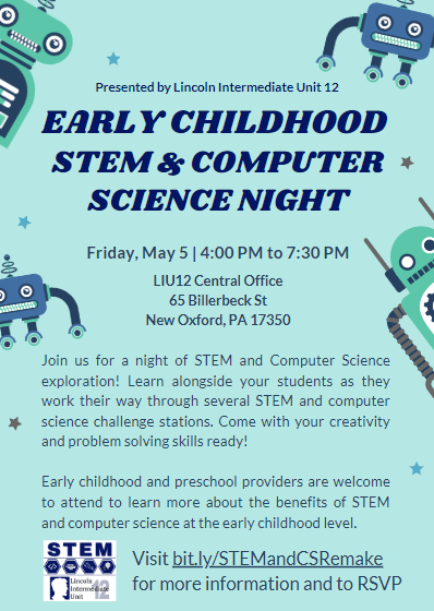 LIU12_STEM's tweet photo. We are thrilled to invite you to our #RemakeDaysSCPA community event on May 5! This exciting event is all about early childhood CS & STEM education and will be an opportunity for families to learn alongside their students.
Register at https://t.co/yqY8befgFt
@RemakeDaysSCPA https://t.co/ZcxvYDWNlL