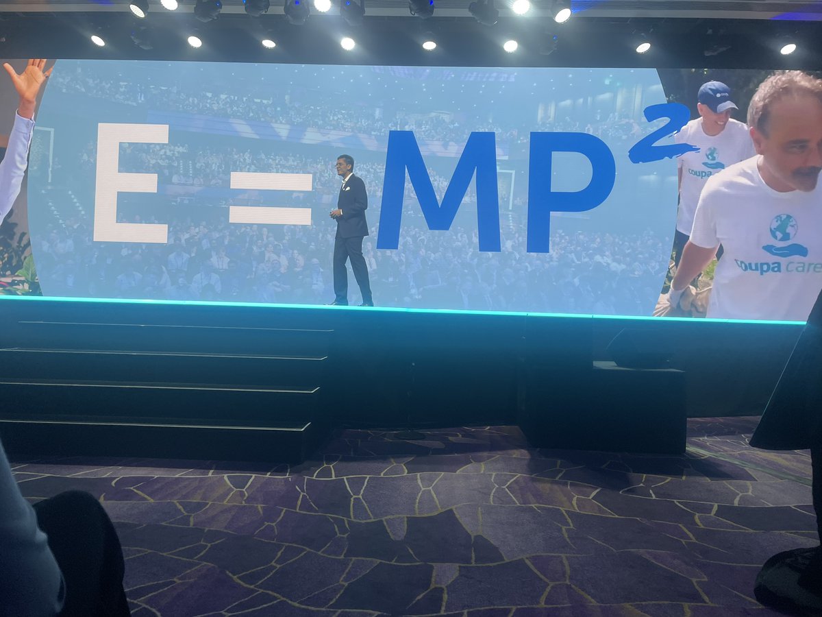 Debuting at #CoupaInspire: the new equation for excellence. ⚡ Excellence = Measurable (Performance x Purpose) ⚡ E=MP2 When you bring purpose into the equation, performance becomes accelerated. -@chandarp