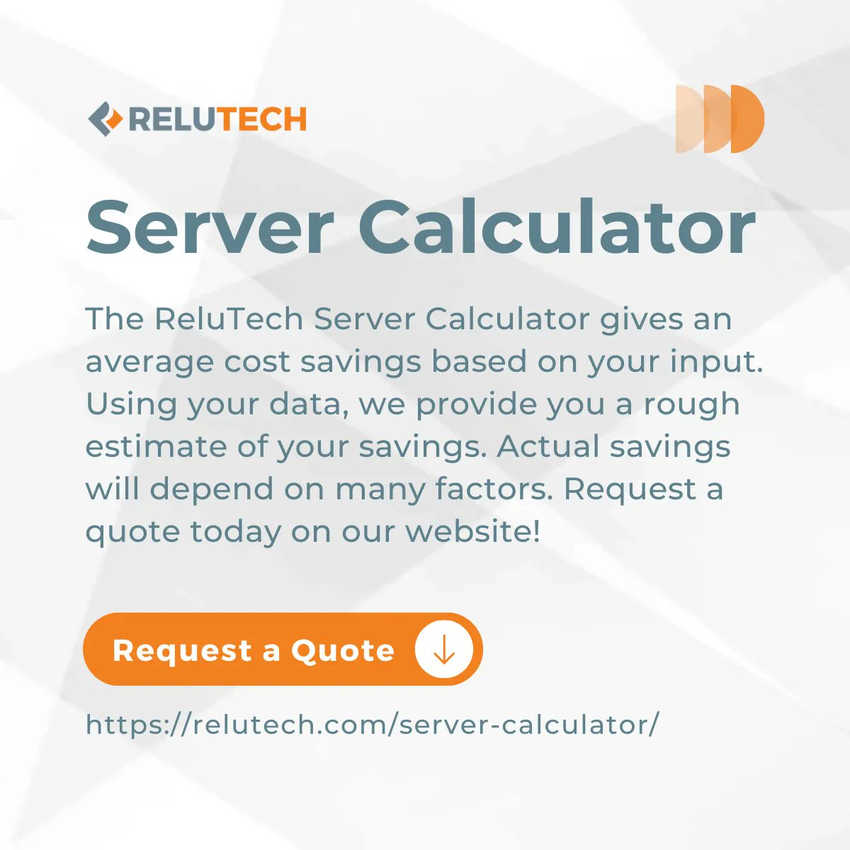 ReluTech's tweet photo. Have you used the ReluTech Server Calculator to see how much you can save on costs? The calculator will give you a rough estimate of savings based on your input. Start Saving Today: https://t.co/i4YzfyMejY 
#ServerSavings #ReluTech https://t.co/tSqeiLMSHG
