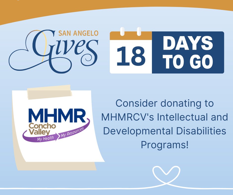 San Angelo Gives is on May 2nd! Consider a donation to MHMR Concho Valley that will go to directly support the individuals with Intellectual and Developmental Disabilities at the Center.
A little goes a long way when West Texans give on May 2nd for #SanAngeloGives! <a href="/SAAFOUND/">SanAngeloFoundation</a>