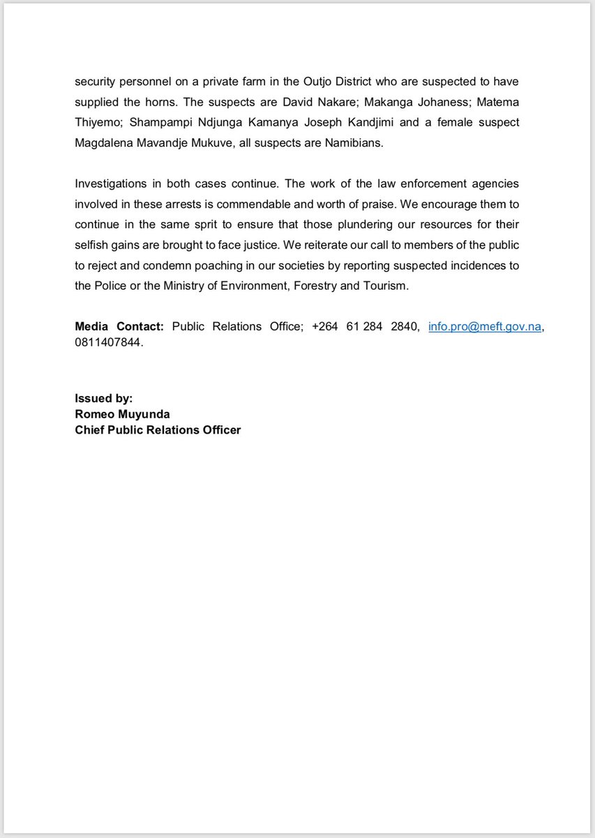 Eight (8) suspects arrested for crimes related to rhino poaching over the Easter weekend.