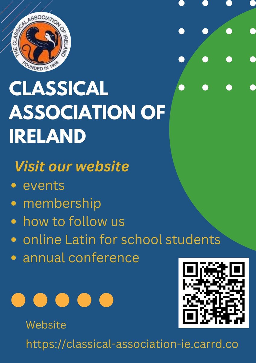 Classical Association Ireland (@classicalassoc1) on Twitter photo Save the Date
CAI annual conference: 18th-19th August 2023
Hosted by the CAI Dublin Branch and Maynooth University <a href="/MU_Classics/">Maynooth Classics</a>
Keynote Speaker:
Dr Jane Masséglia, University of Leicester
<a href="/ArchAncHistLeic/">School of Archaeology & Ancient History</a>
Lectures on 'Hoodies with Knives' and fieldwork at Çadır Höyük Save the Date
CAI annual conference: 18th-19th August 2023
Hosted by the CAI Dublin Branch and Maynooth University <a href="/MU_Classics/">Maynooth Classics</a>
Keynote Speaker:
Dr Jane Masséglia, University of Leicester
<a href="/ArchAncHistLeic/">School of Archaeology & Ancient History</a>
Lectures on 'Hoodies with Knives' and fieldwork at Çadır Höyük