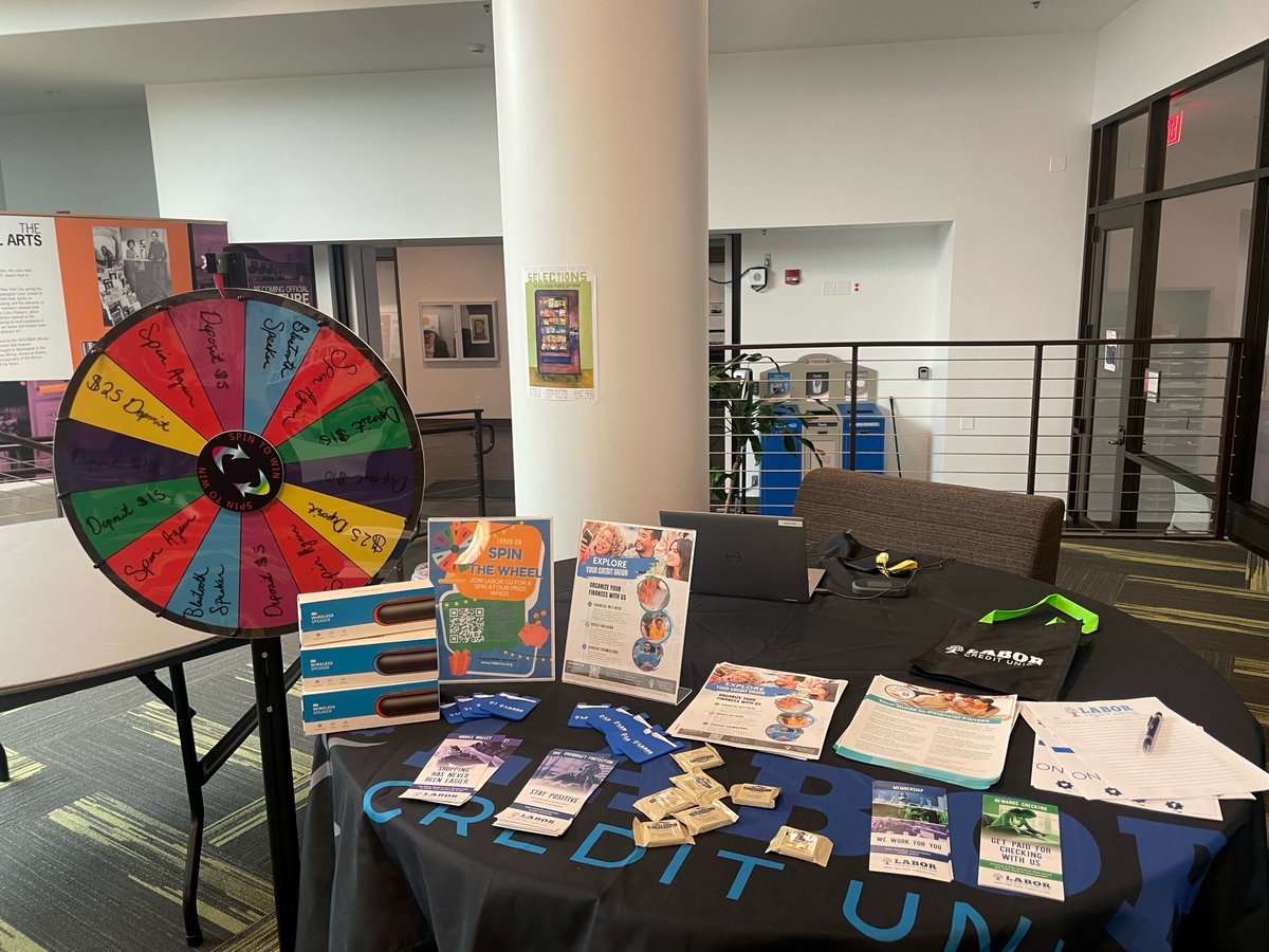 LaborCreditU's tweet photo. We had a blast at @udc_eduย yesterday! Thank you to those who stopped by and spun our wheel! Remember you have until next Wednesday to establish your account to get your turn to spin for a fun prize! ๐๐โ๏ธ
#udcfirebirds #laborcu #spinthewheel https://t.co/MmkBHgSvna