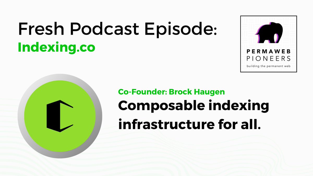 onlyarweave's tweet photo. Fresh podcast episode featuring @indexingco Co-Founder Brock Haugen. 

The Indexing Company provides simple and tailored data access = faster build times and cost savings for infrastructure and engineering.

Composable data stored on Arweave!

https://t.co/5EZe0sm5J4 https://t.co/YuRpLS6Brj