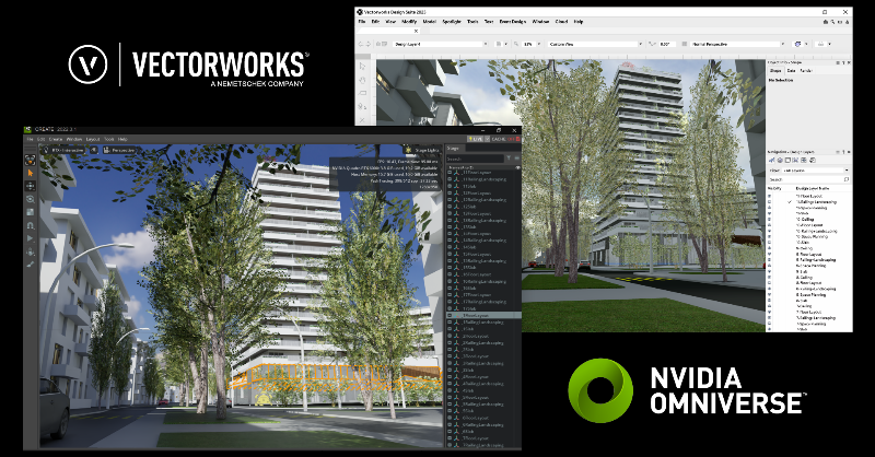 NVIDIAworkstatn's tweet photo. With the new #VectorworksSP4 release, which delivers a direct connection to @NVIDIAOmniverse, designers can save valuable time by eliminating steps for the import/export process with USD-based interoperability.