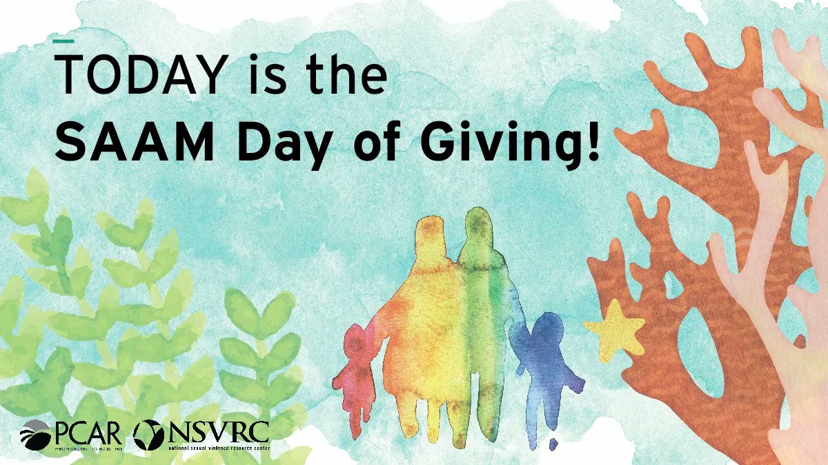 NSVRC's tweet photo. Today is the SAAM Day of Giving! Help us mark this day by making a donation to support our work. Your gift enables us to support survivors, share our resources, and engage the public in preventing sexual assault. https://t.co/FWYOOpkbmQ https://t.co/1eMgK0du94