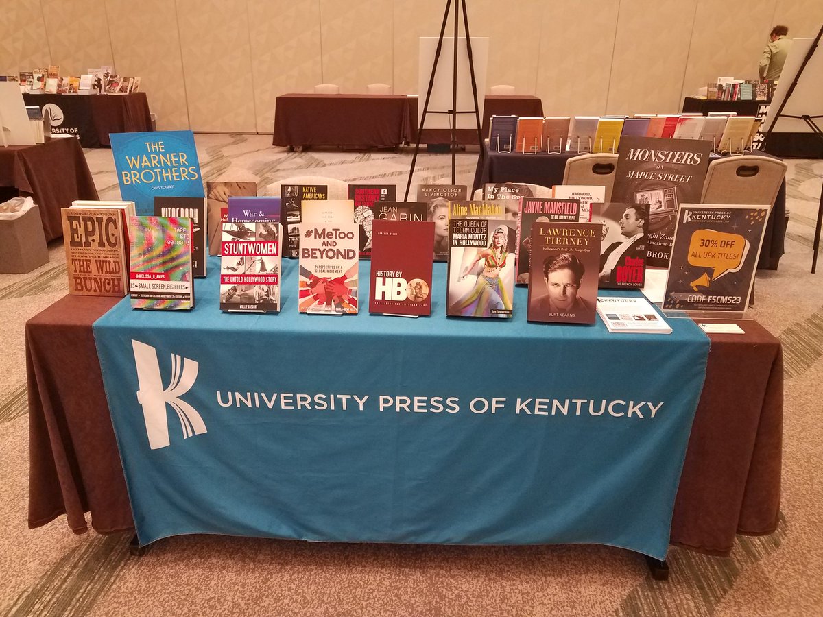 nboneal's tweet photo. Stop by the @KentuckyPress table in the #SCMS2023 exhibit hall to check out our newest and forthcoming titles in biography, film, and media studies! https://t.co/9PLSwVVpbs