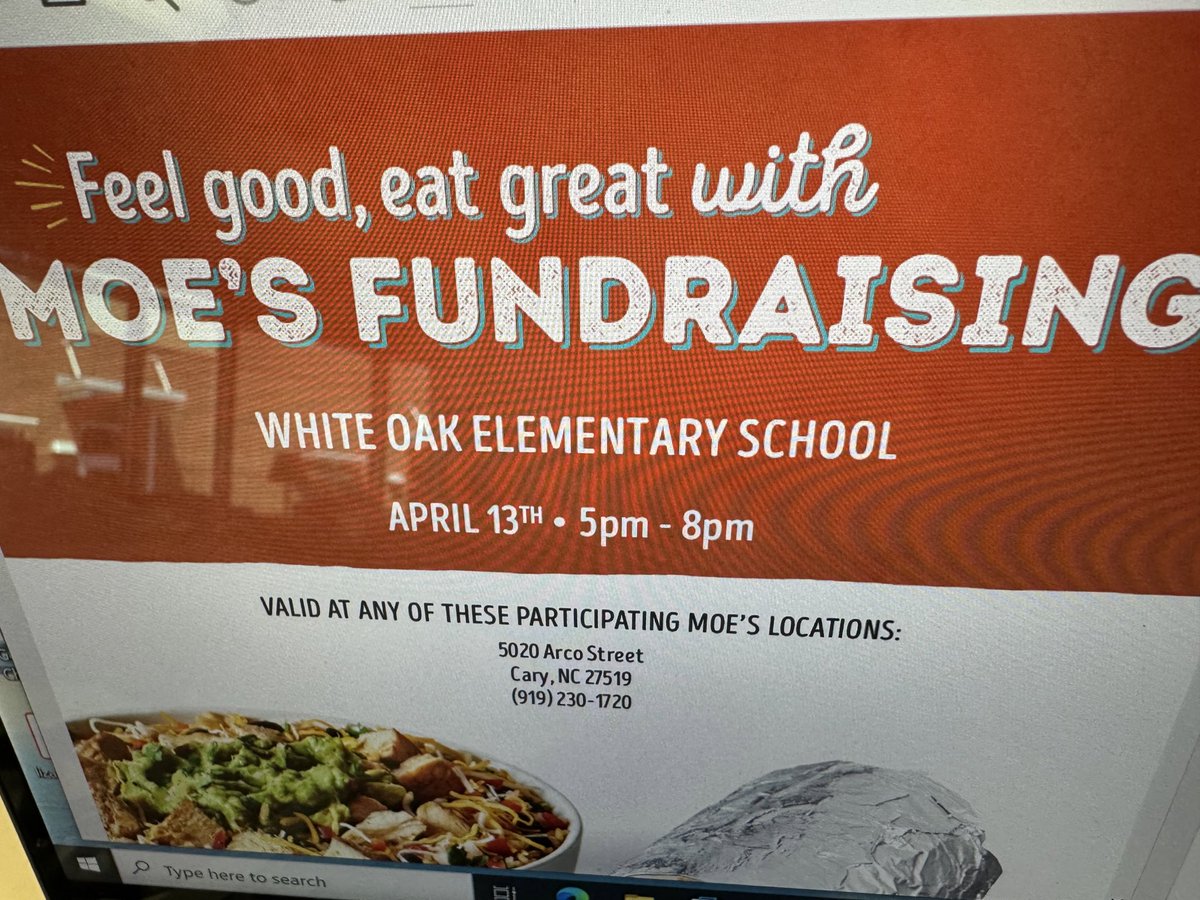 White Oak Spirit Night at Moe’s TONIGHT!! See you there <a href="/thatimay_teach/">Mrs. McQueary🌎</a> <a href="/MrsOvertonNC/">Stephanie Overton</a> <a href="/MsAMAnderson/">Abby Anderson</a>  💜 Chelsea, our PTA President, will be there to answer questions about being more involved with PTA!!!