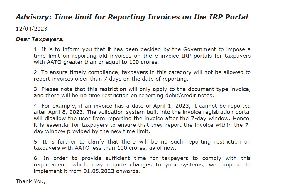 CAshubhamjain_'s tweet image. GSTN issues advisory on time limit for reporting invoices on the IRP Portal

@GST_Council @Infosys_GSTN @IncomeTaxIndia @theicai #GST #Portal #timelimit @FinMinIndia