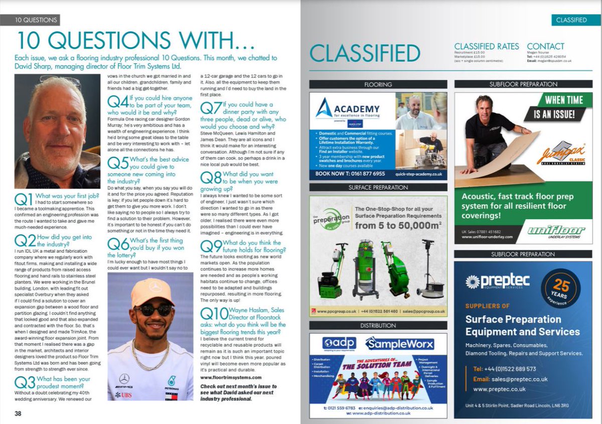 FloorTrimSystem's tweet photo. Turn to page 38 in this month's edition of @TContractFloors magazine to read the '10 Questions with...' our Managing Director!

https://t.co/jxUNWTezul

#FlooringSolutions #InteriorDesign #FitOut #London #Specifiers #Architects #UKBusiness https://t.co/vugLzJBpFw