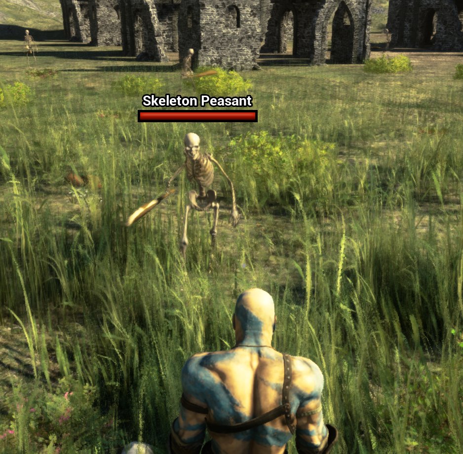 The mobs near where the player starts in Rogue Frontiers are too difficult, so I am introducing a new lower-level skeleton called the Skeleton Peasant.  It has half the hitpoints of the previous mobs and none of the armor.  They also only carry melee weapons.