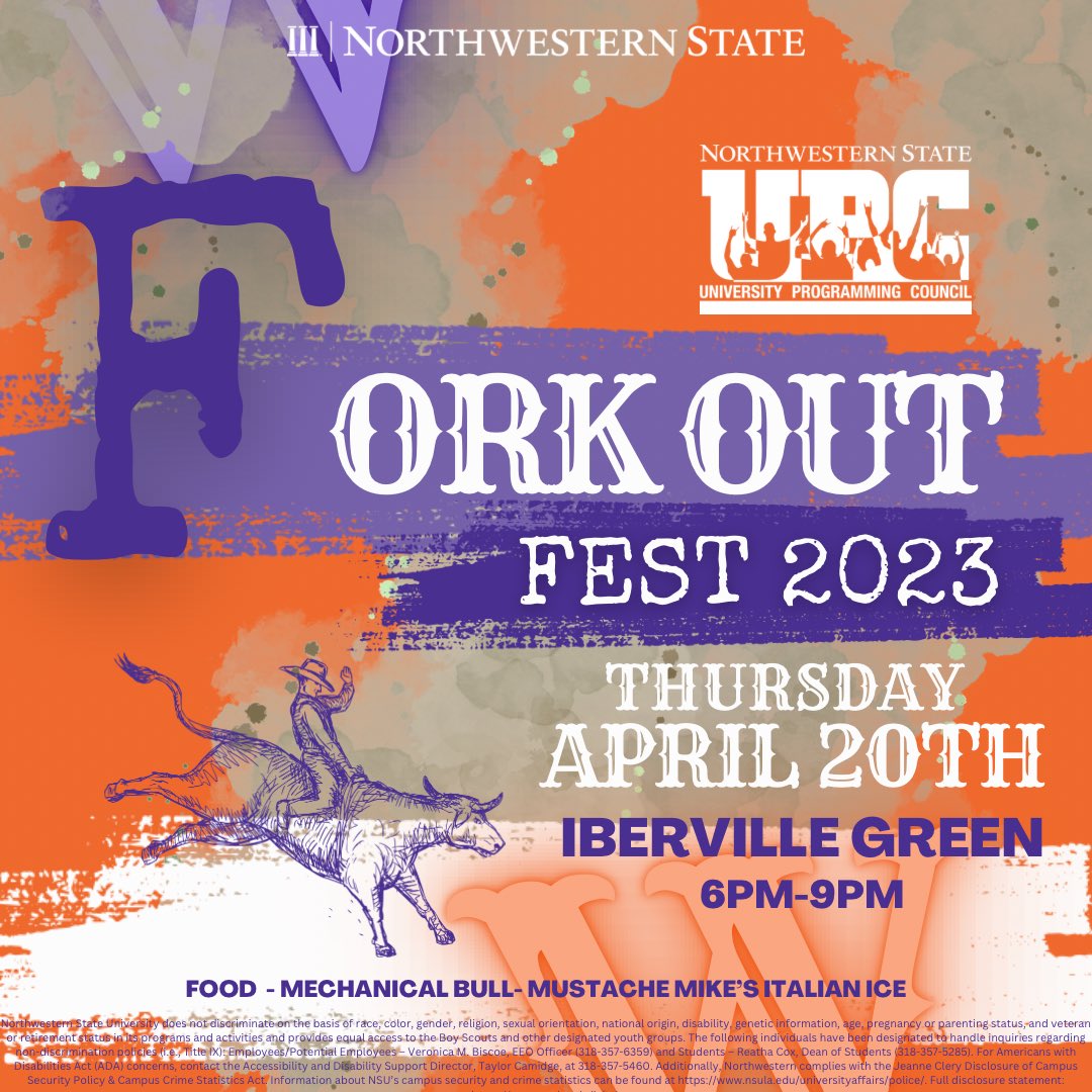 NSU_UPC's tweet photo. Hey Demons! We’ve been hearing around campus on whether or not we are having our annual Fork Out Fest! GOOD NEWS: WE ARE! So be on the look out for our posters all over campus! https://t.co/l5ncDK7VfR