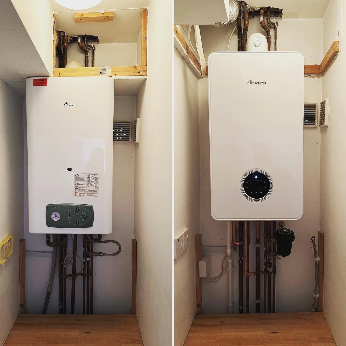 imaheating's tweet photo. 🔵 Time to upgrade your boiler? 🔵

Upgrading this customers combi boiler to a brand new Worcester Bosch 4000 boiler today. Smiles all round 👍🏼 

Get in contact with IMA Heating Solutions Ltd today for your free quotation. 

#worcesterbosch #heating #gas #plumbing #boiler #IMA https://t.co/qytGBVi7ba