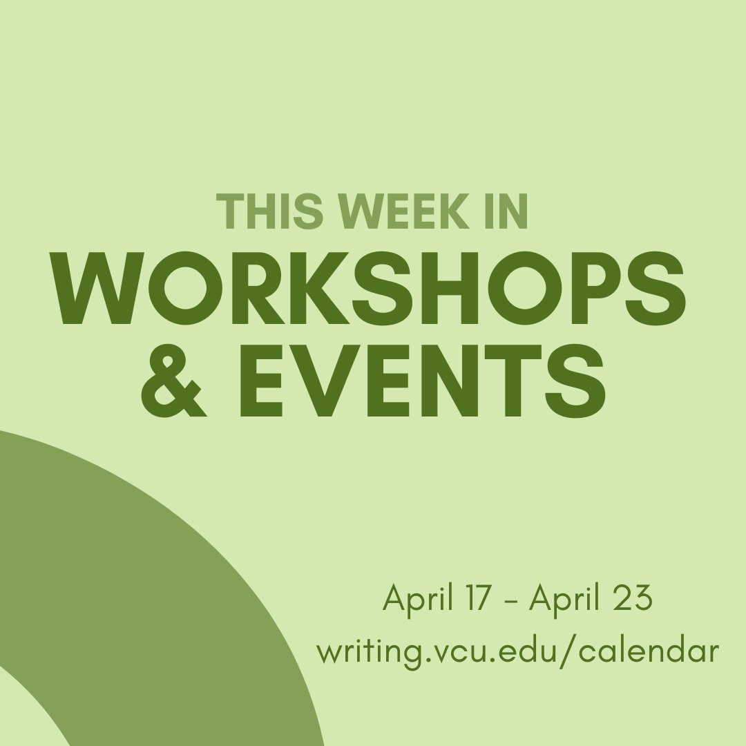 VCUWritingCtr's tweet photo. This week's workshops: 
-APA Workshop on Wednesday, April 19 at 12pm
-Research Writing Process Workshop on Thursday, April 20 at 2pm

#vcu #virginiacommonwealthuniversity #vcuwritingcenter #vcuwritestuff #vcurams #vcu2026 #vcu2025 #vcu2024 #vcu2023 https://t.co/jF8ieSKRS9