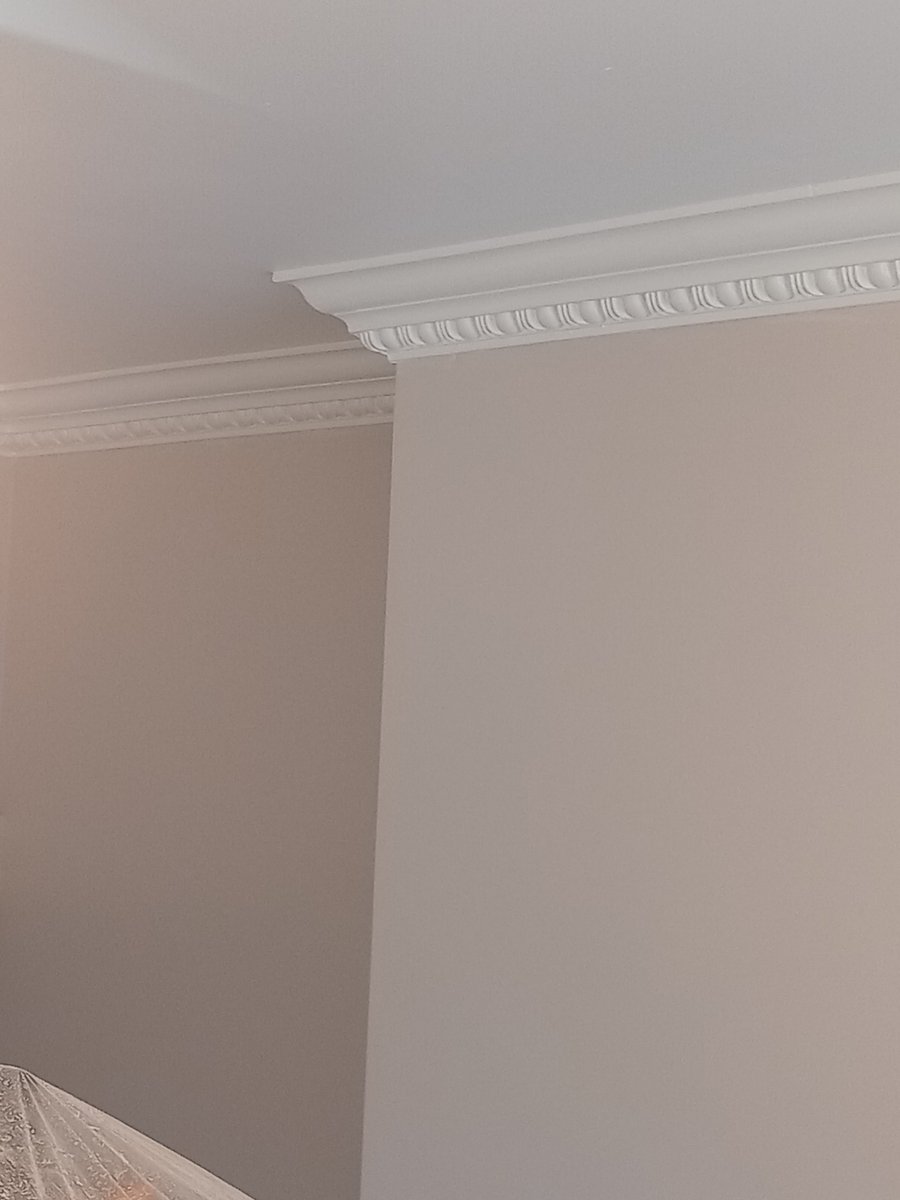 JA_plastering's tweet photo. Bit of egg and dart cornice fixed up with the ceiling rose I cast at home the other week.  #plastering #plasterer https://t.co/O3r5rz85Pj