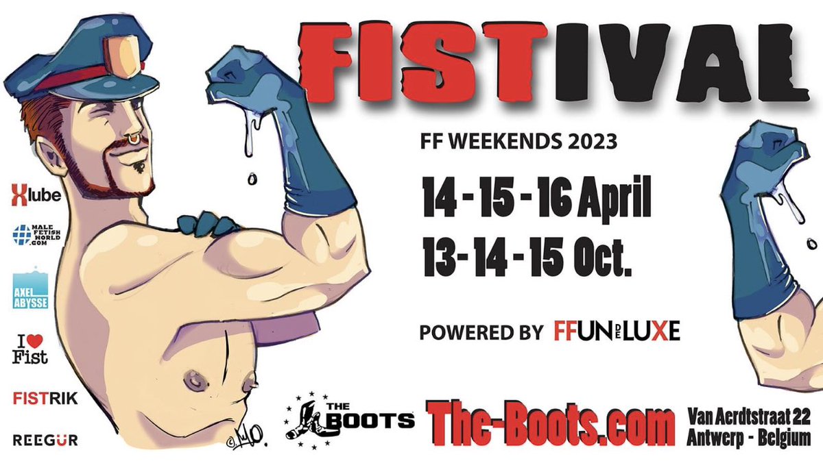 Are you ready for the #FISTIVAL weekend? 👊🏻💪🏻💦 14-15-16 April #TheBootsClub #Antwerp
the-boots.com 

<a href="/FFunDeLuXe/">FFunDeLuXe</a>  <a href="/OfficialREEGUR/">REEGÜR🔜 ROSEBOWL OCT 16-19 Dallas, TX👊🏽</a> 
<a href="/x_lube/">X Lube Powder</a> <a href="/myholeismycurse/">MyHoleIsMyCurse</a>  <a href="/malefetishworld/">malefetishworld</a> <a href="/FISTWERK/">@FISTWERK 🔜 www.fistwerk.de</a>