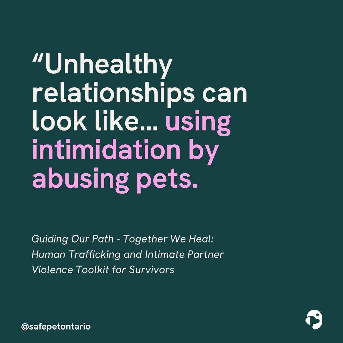 SafePetOntario's tweet photo. And: "Using coercion and threats... threatening to harm loved ones, including pets." We love this new resource out of #Sudbury that focuses on Indigenous healing practices for #survivors and highlights the way pets are used by abusers. https://t.co/7wfbm8HrZN @skhcsud https://t.co/p4XehhU8qr