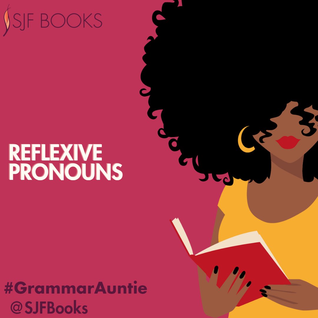 sjfbooks's tweet photo. Reflexive pronouns are words that reflect back to the subject and signify the subject is doing an action to themselves. Reflexive pronoun examples include "myself," "yourself/yourselves," "ourselves," "herself," and "themselves."
 
#GrammarAuntie #SJFBooks #SJFEdits #WritingTips https://t.co/x8crqlf3qL