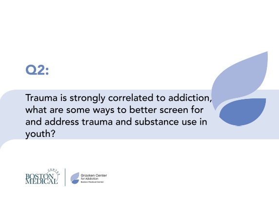 GraykenBMC's tweet photo. Q2: Trauma is strongly correlated to addiction, what are some ways to better screen for and address trauma and substance use in youth? #AddictionChat https://t.co/22AmMLGGMk