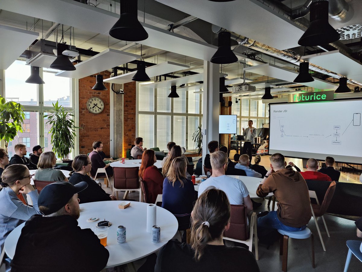 Next up, running native C++ code from JS through JSI #tamperejs #webdev #javascript #reactnative #react <a href="/futurice/">Futurice</a> <a href="/thrivcompany/">Thriv</a>