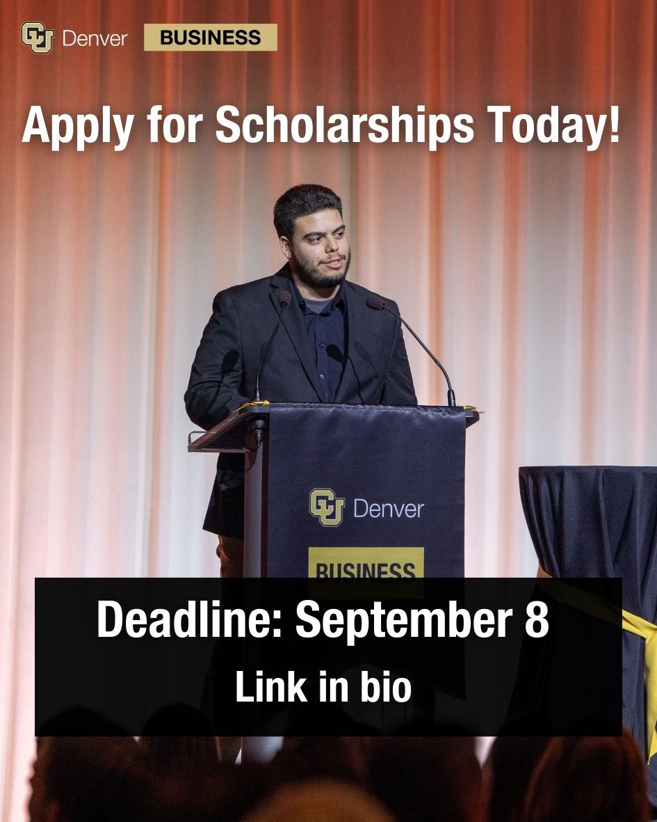 Scholarship applications are open now! Don't miss out on applying for scholarships that can help support you on your academic journey. Application Deadline is September 8, 2023. #CUDenver #CUlynx #Scholarships #CUdenverbusinessschool