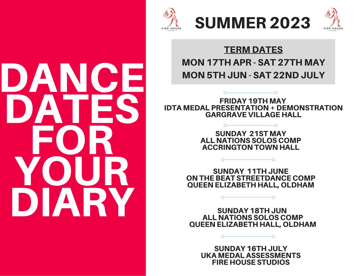 FireHouseDance's tweet photo. So much exciting stuff coming up over the next Fire House Dance term. Make sure you’re enrolled and have all the dates in your diary. https://t.co/S7N0RyXZah
