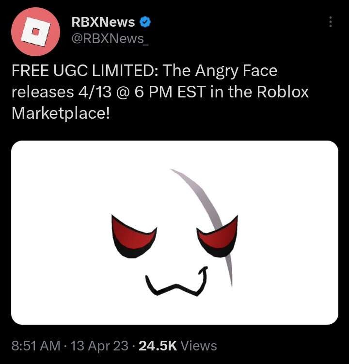 RBXNews on X: FREE UGC LIMITED: The Angry Face releases 4/13 @ 6