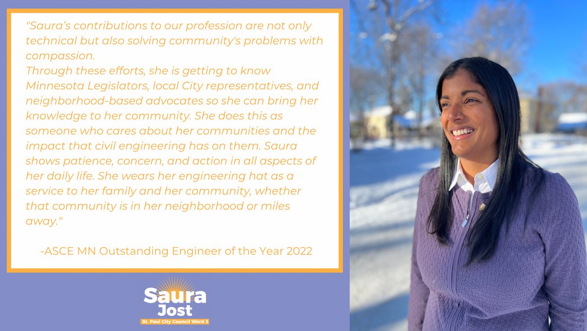 sauraforward3's tweet photo. Last night I was honored to receive the Outstanding Engineer of the Year Award by the American Society of Civil Engineers (ASCE) MN Chapter.
(Cont’d)
#sauraforward3 #ASCEMN #EngineeroftheYear2022 https://t.co/gzj8KZSVLp