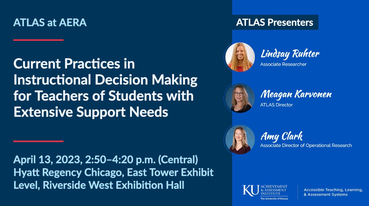 atlas4learning's tweet photo. We’re helping fill a gap in research about how teachers of students with extensive support needs use data-based decision-making strategies.
Check out #AERA23 Poster 24 to learn more about findings from a survey of more than 400 teachers across nine states.

#NCME23 https://t.co/CIig99wLGY
