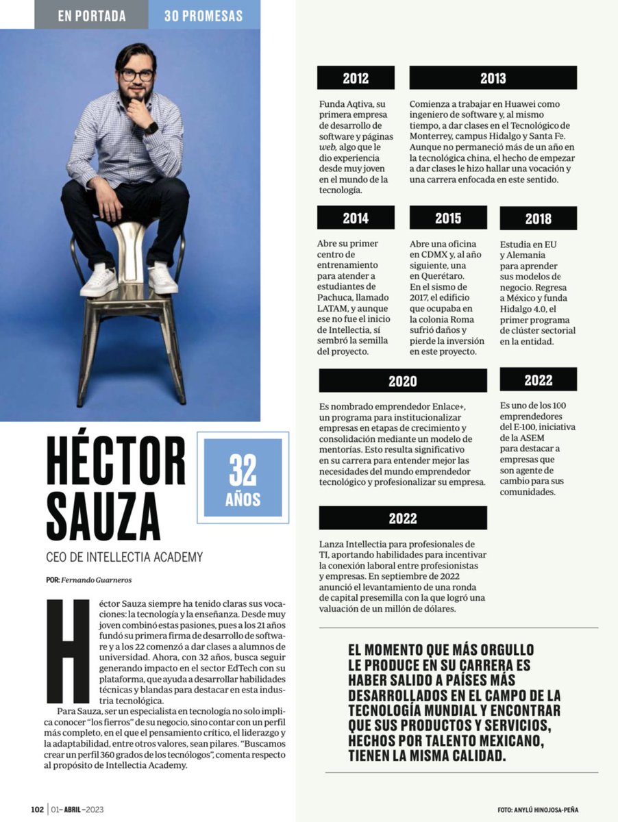 HectorSauza_'s tweet photo. 30 promesas de expansión 2023 ✅

Hace unos meses fundamos Intellectia y hoy ya somos una de las promesas de los negocios de México.

Es para mi un orgullo ser vocero de este gran proyecto que busca impactar de manera positiva a millones de personas.
#emprendedor #30promesas #expansion #intellectia #emprendimiento #negocios

https://t.co/Szpu5AiXMk