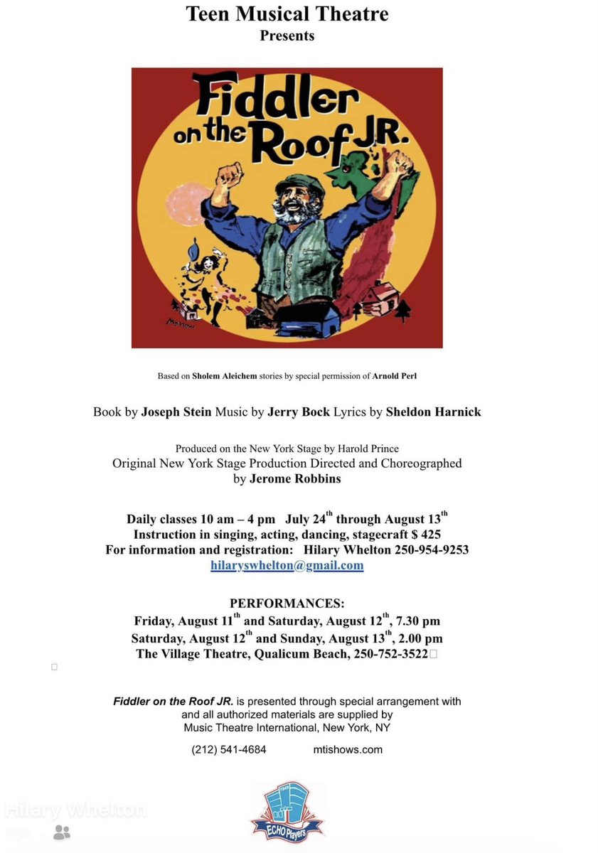 ECHOPlayers1's tweet photo. 🌟Calling all teen theatre lovers!The renowned Teen Musical Theatre summer camp program returns to the Village Theatre July 24-August 13th! For more information and to register please contact Hilary at hilaryswhelton@gmail.com #echoplayers #qualicum #vancouverislandevents https://t.co/sYF9oGHCTt