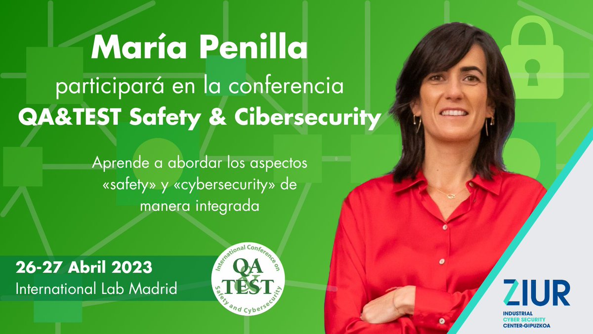 ZIUR Industrial Cyber Security Center – Gipuzkoa (@ziurfundazioa) on Twitter photo 🗣El 27 de abril #ZIUR participará en <a href="/QATESTMadrid/">QaTestMadrid</a>, conferencia que aborda los retos que plantea la integración del #safety y la #ciberseguridad
👩🏻💻<a href="/MariaPenillaA/">María Penilla</a> de #ZIUR, participará en el bloque sobre la norma 62443 de #seguridad y ciberseguridad 🏭
✍🏻labur.eus/fjPmM 🗣El 27 de abril #ZIUR participará en <a href="/QATESTMadrid/">QaTestMadrid</a>, conferencia que aborda los retos que plantea la integración del #safety y la #ciberseguridad
👩🏻💻<a href="/MariaPenillaA/">María Penilla</a> de #ZIUR, participará en el bloque sobre la norma 62443 de #seguridad y ciberseguridad 🏭
✍🏻labur.eus/fjPmM