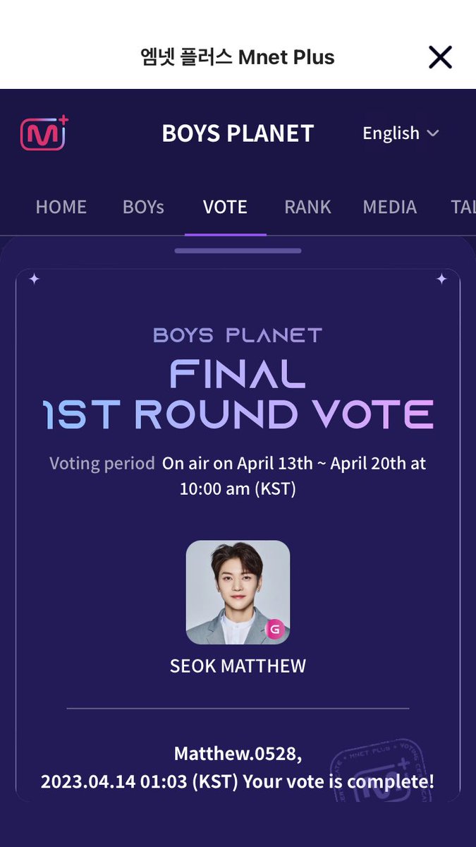 wehttamseok's tweet photo. 14th April #matthew1pick Seokryudan keep voting for Matthew , 6 days left (you can vote everyday 1 vote/1device/1day) https://t.co/kxXDMhCbYV