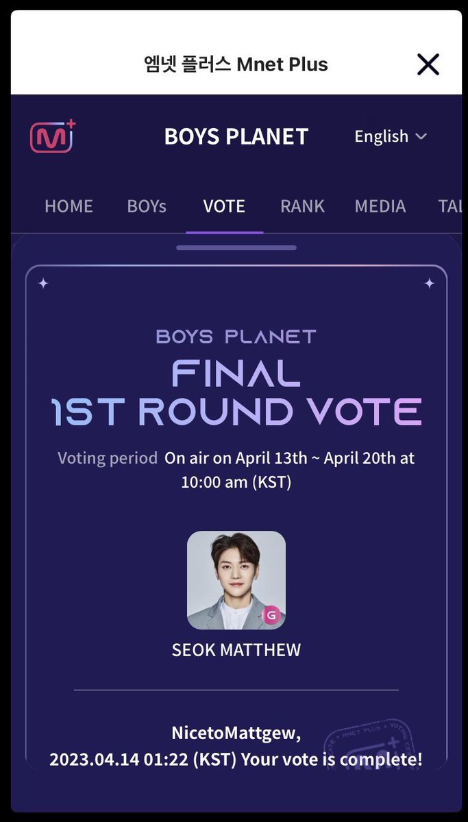 wehttamseok's tweet photo. 14th April #matthew1pick Seokryudan keep voting for Matthew , 6 days left (you can vote everyday 1 vote/1device/1day) https://t.co/kxXDMhCbYV