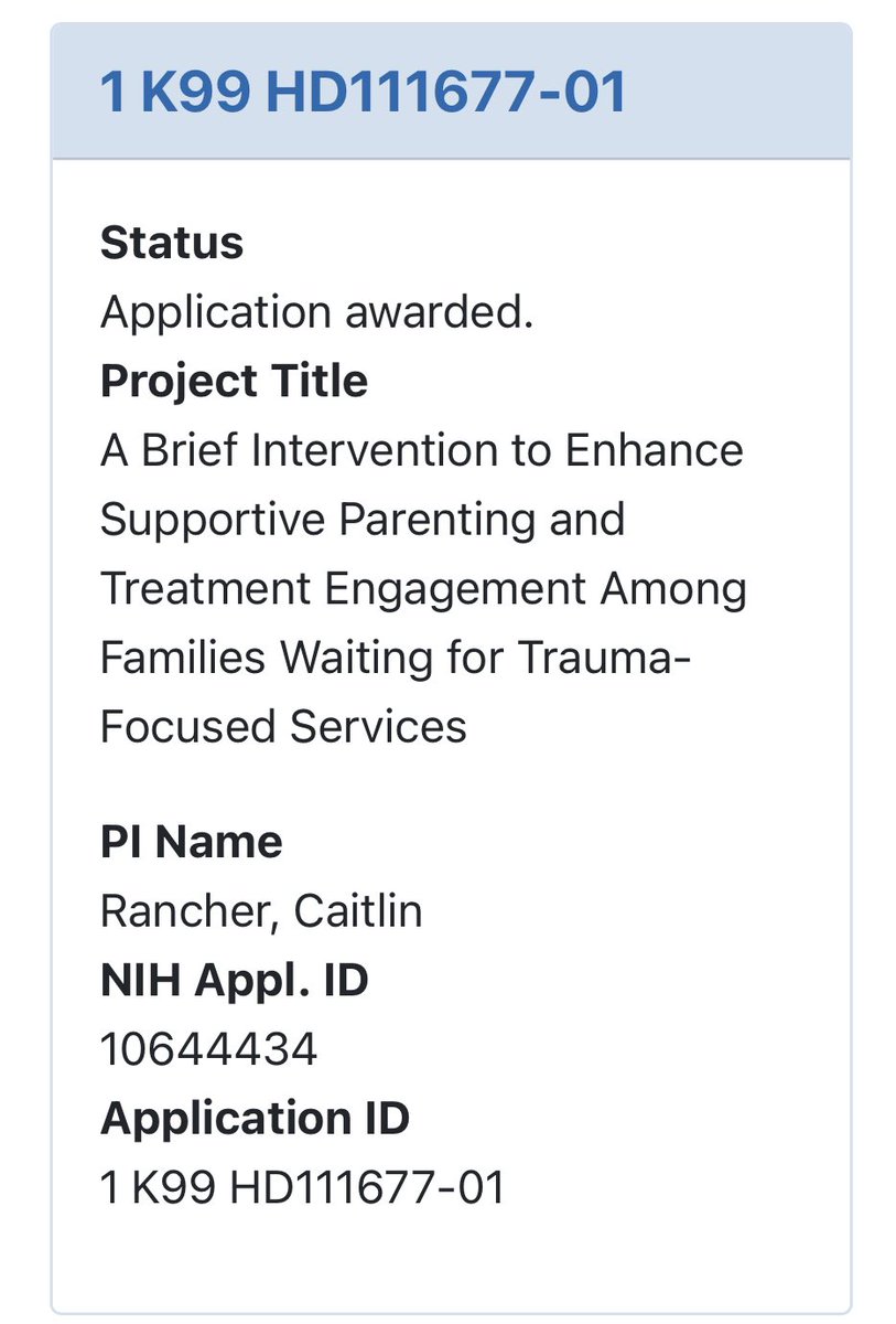 CaitlinRancher's tweet photo. 🎉 I’m excited to share my K99 will be funded by @NICHD_NIH! We will be looking at the best way to deliver the Project Support Positive Parenting module to families on the waitlist for trauma services. https://t.co/kGdjUeNPrA