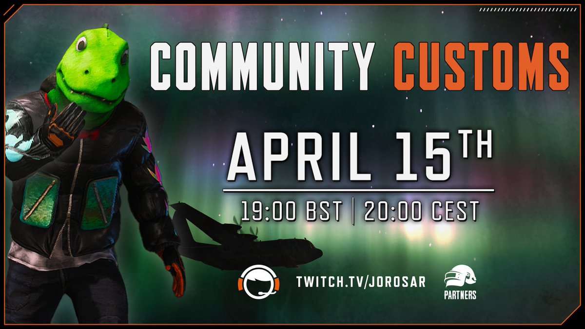 Join @JoRoSaR for his April #CustomGames night, Saturday 15th April at 19.00 BST / 20.00 CEST! 
Get involved, play fun game modes and be in a chance to win some in-game prizes! 🎁

See you on the battlegrounds! 💪

📺 twitch.tv/jorosar