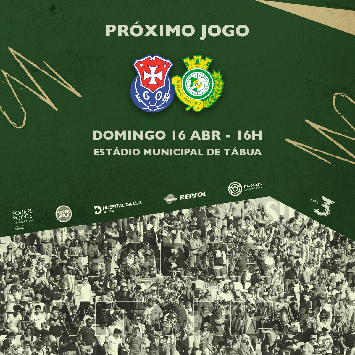 oficialvfc's tweet photo. Até ao fim, não baixamos os braços 🙌

⚽ FC Oliveira do Hospital 🆚  𝐕𝐢𝐭𝐨́𝐫𝐢𝐚 𝐅𝐂
📅 16 de Abril de 2023 - 16:00H
📍 Estádio Municipal de Tábua
📺 Transmissão no Youtube do Canal11 e no nosso Facebook.

🎟️ Os bilhetes têm um custo de 5€ e poderão ser comprados em Tábua https://t.co/fCIGFN8B6E