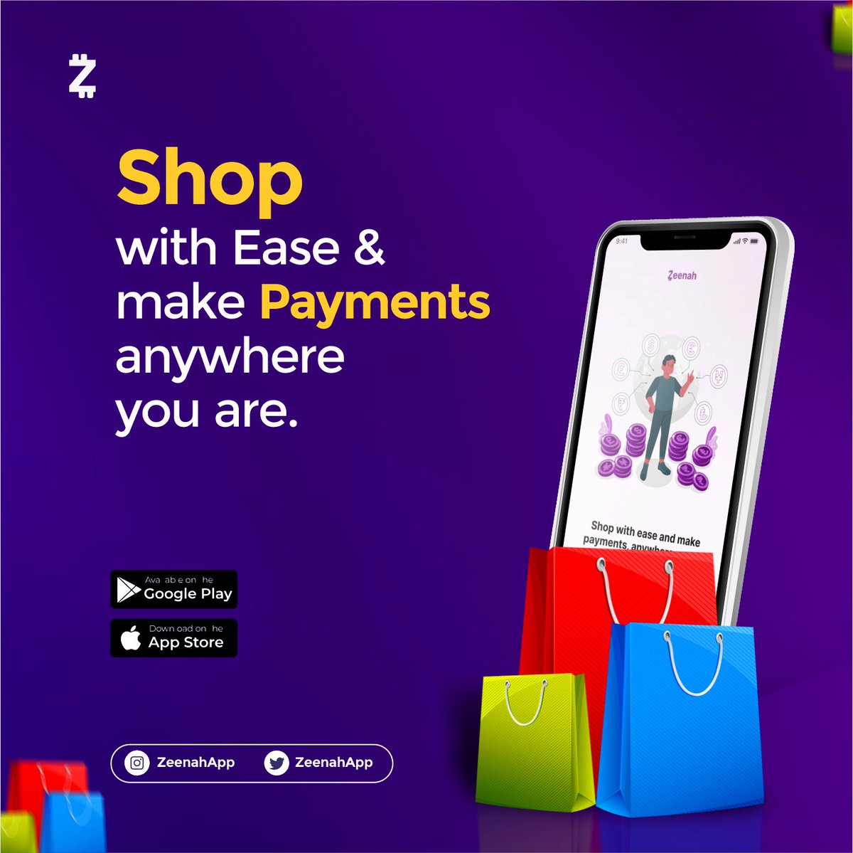 Shop and pay anywhere at ease with Zeenah App, we gat you!😎🛍🛒

#Shop  #Payment
#PayWithZeenah  #EasyPayment