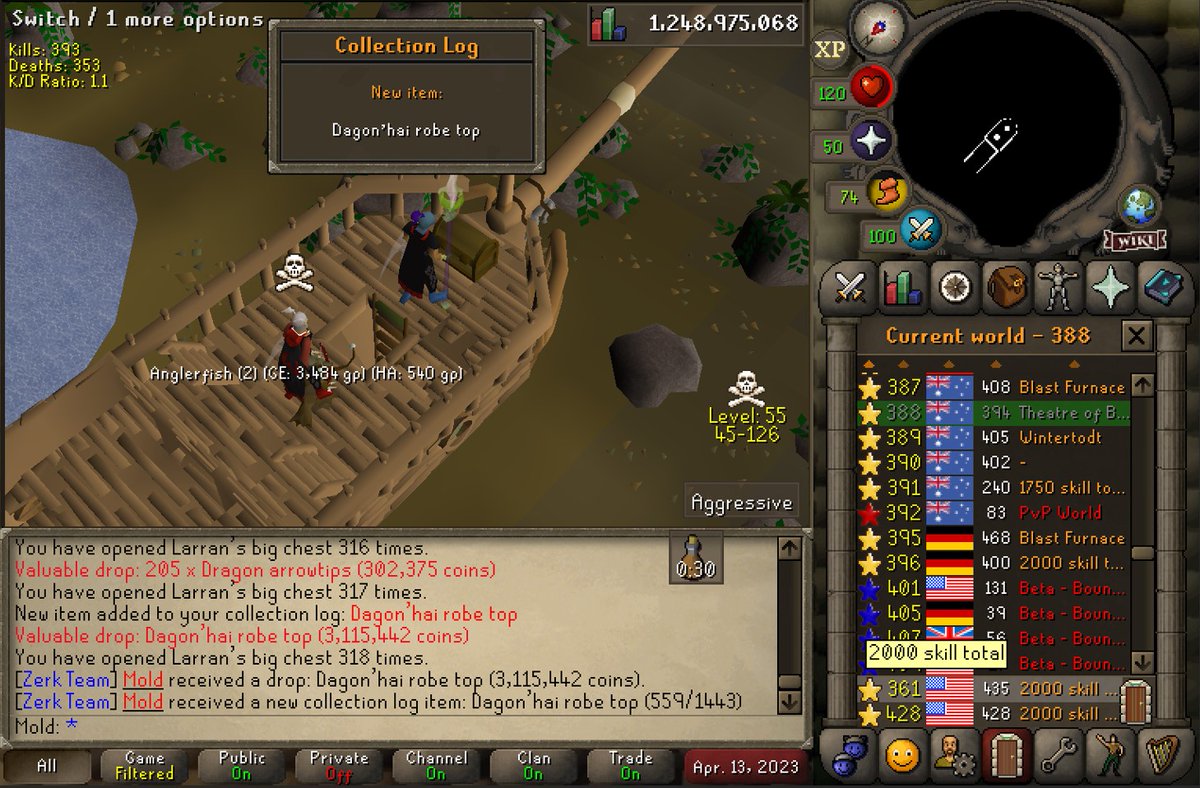 MoldRs's tweet image. Full Dagon&apos;hai Completed✅ Bad time for a Pker to log in lol but was able to easily escape with my trusty Zamorak Godsword⚔️ #OSRS #CollectionLog