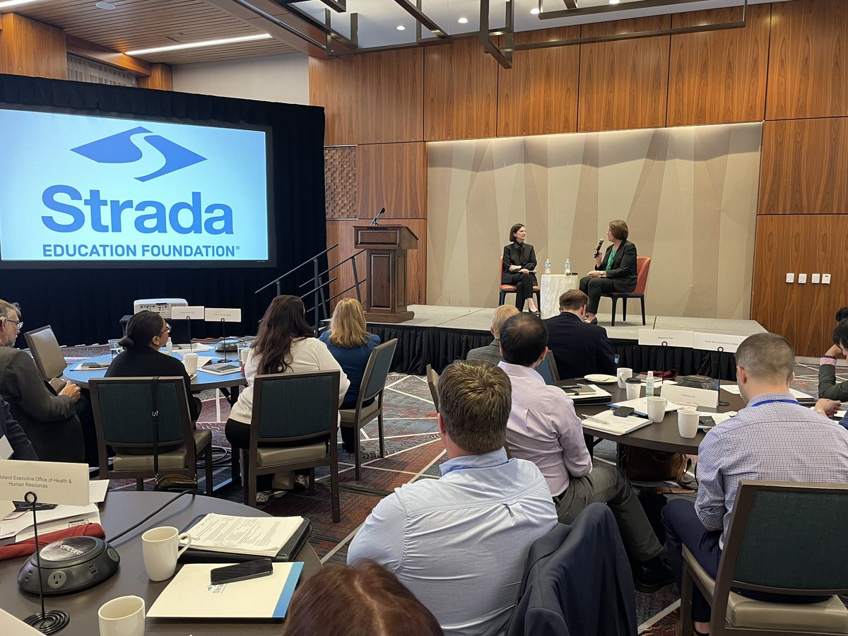 courtmcbeth's tweet photo. @CommerceGov’s Zoe Baird and @stradaeducation’s @RuthVWatkins kicking off our Employer and Community College partnership convening with 12 community college/system grantees and their innovative employer partners in Washington DC. https://t.co/TNZiVuuD7w