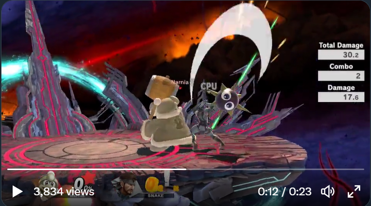vKBoracho's tweet photo. @KeyDedede @NarniaJGC @Landslide___ Setup is inconsistent but you can usually identify a double hit early enough to react to it in most cases. Just look out for when gordo hits the very back of their hitbox relative to you (ie opponent is between DDD and the gordo). This gets more consistent the fatter the char. https://t.co/h8qZWOuea6