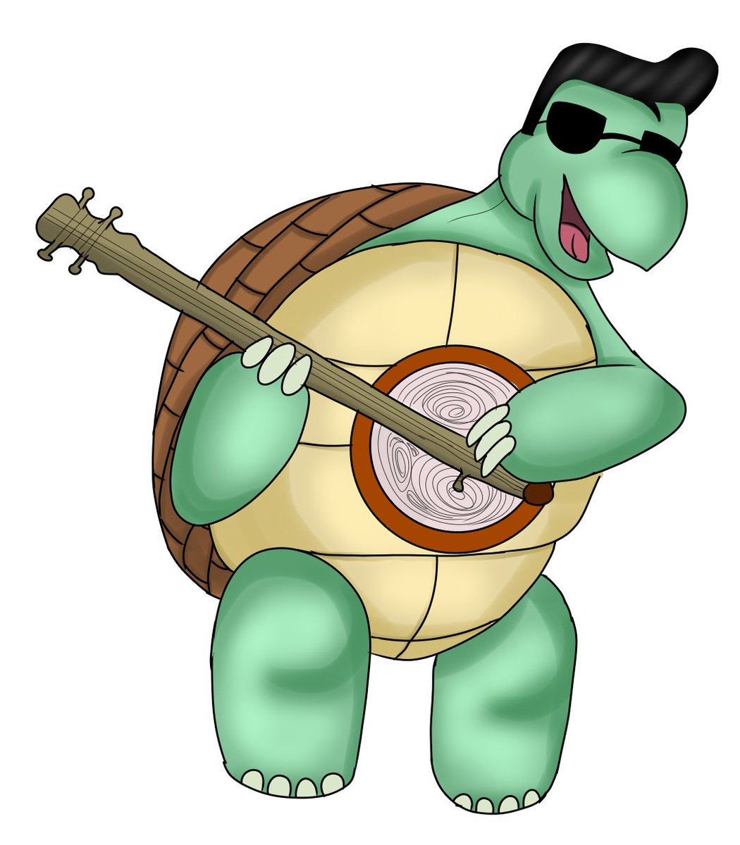 all_nostalgic's tweet photo. Ive had this cartoon idea about a Turtle playing a banjo with Elvis hair and some shades his name is SlowJam thanks @Rubynova88 for bringing the visual to life. 🐢🪕🎶
#90sKid #Nostalgia #Childhood #Cartoons #Turtle #SlowJam #Elvis #Music #Banjo #Art #Drawing #DigitalArt https://t.co/Ynu5r9qfun