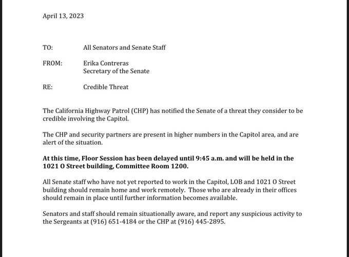 California State Capitol Building Evacuated due to Credible Threat