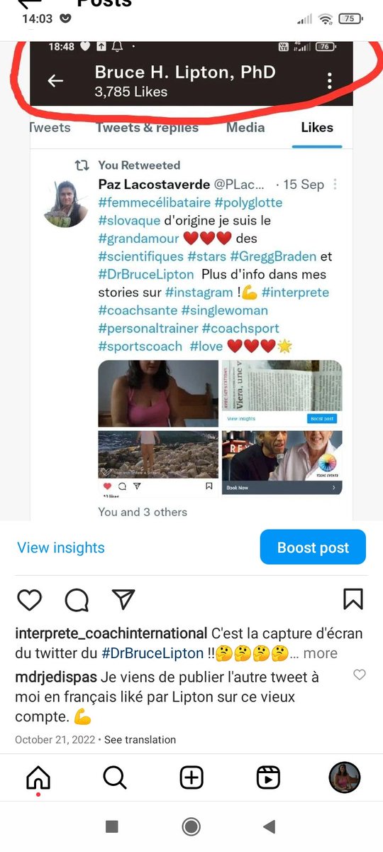 VieraMichalkova's tweet image. These are some screenshots from #DrLipton 's Twitter page. He has liked many of my tweets because he believes I'll be able to reverse his #agingbody process,he believes I'm the #reincarnation of #JeannedArc #MaryMagdalene #God #StJoanOfArc #SheHulkattorneyatlaw #love #Divorce 🤔